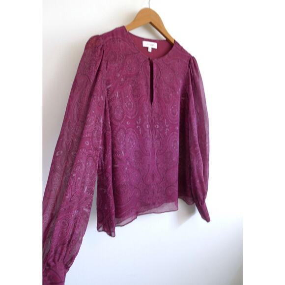 INTERMIX Kiera Silk Paisley Print Blouson Sleeve Keyhole Blouse Top L $228 - Picture 6 of 14